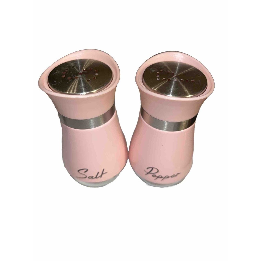 Brand New Set of Pink Salt and Pepper Shakers. 4 oz Glass and Stainless Steel